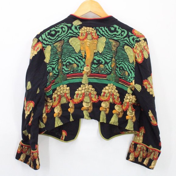 Vintage COMPONIX Cardigan Jacket Womens Black Art Graphic Open Front Size 8 USA - Picture 7 of 9